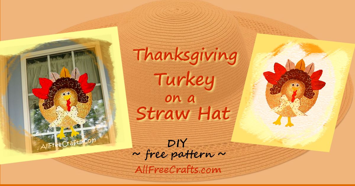 Thanksgiving turkey on a straw hat door decoration