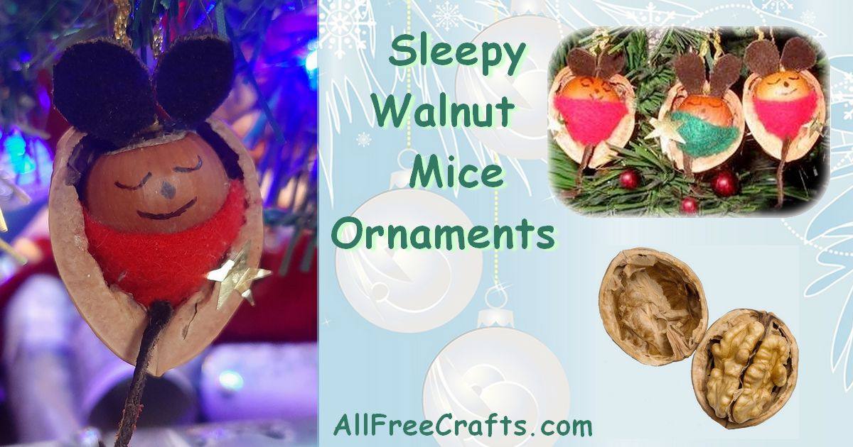 sleeping mice Christmas ornaments homemade from walnuts and hazelnuts