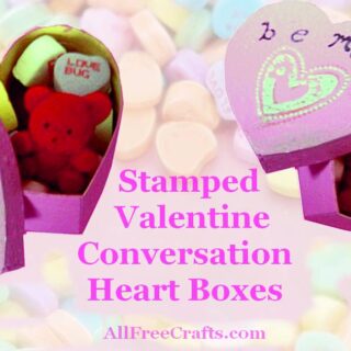 stamped paper mache conversation heart boxes