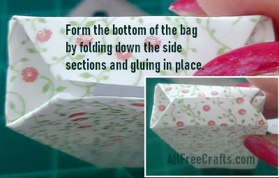 making the bottom of a tiny paper gift bag